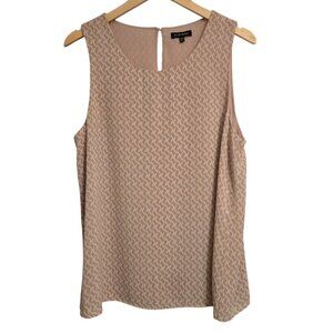 Pleione Womens XL Sleeveless Blouse Beige Geo Print Keyhole Back Lined